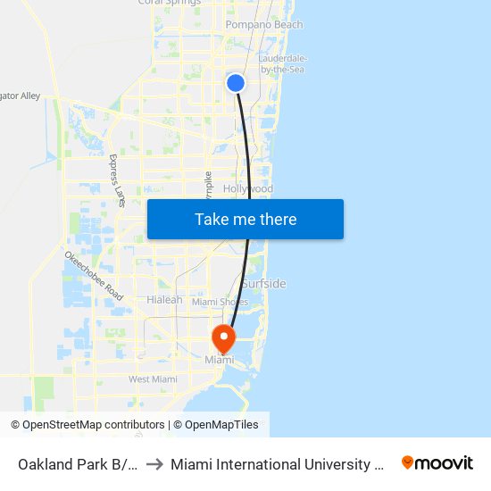 OAKLAND PARK B/NW 18 A to Miami International University Of Art & Design map