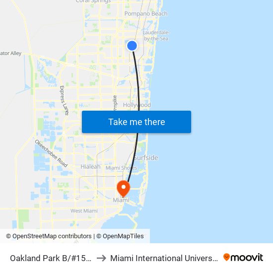 Oakland Park B/#1595 - (Days Inn) to Miami International University Of Art & Design map