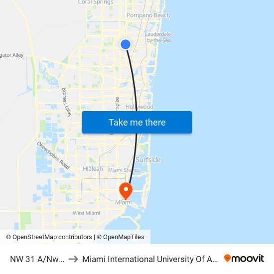 NW 31 A/NW 39 S to Miami International University Of Art & Design map