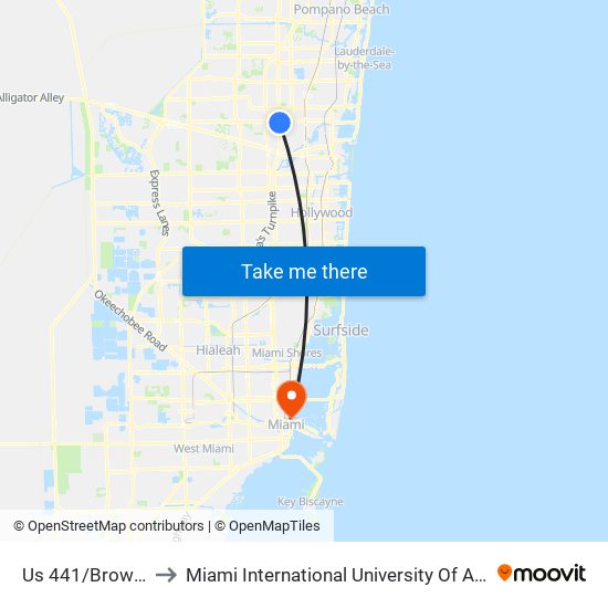 Us 441/Broward B to Miami International University Of Art & Design map