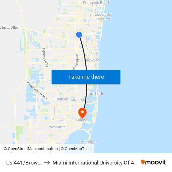 US 441/BROWARD B to Miami International University Of Art & Design map