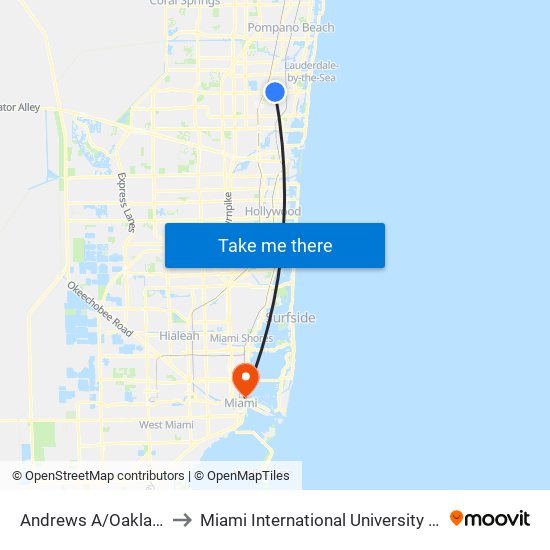 Andrews A/Oakland Park B to Miami International University Of Art & Design map