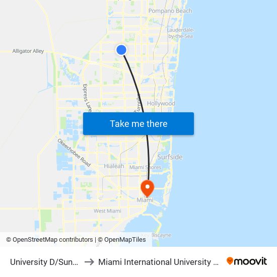 University D/Sunrise B (N) to Miami International University Of Art & Design map