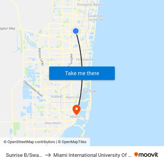Sunrise B/Swap Shop to Miami International University Of Art & Design map