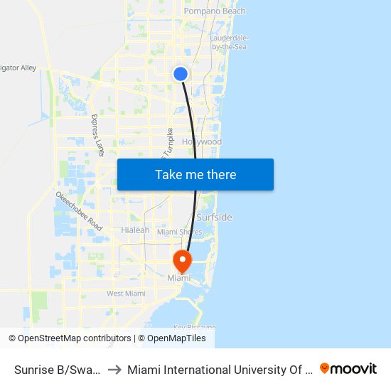 SUNRISE B/SWAP SHOP to Miami International University Of Art & Design map