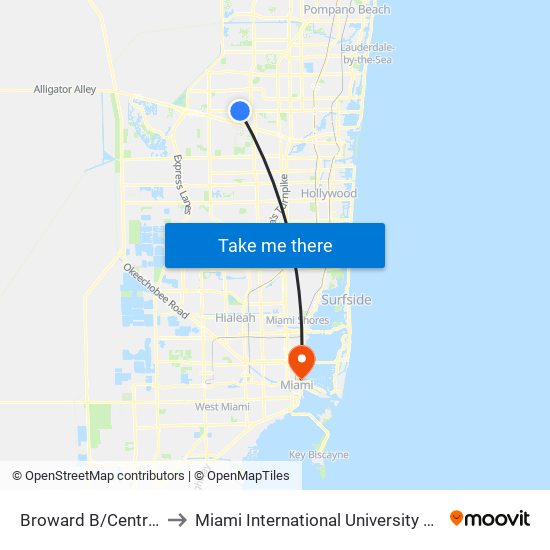 Broward B/Central Park D to Miami International University Of Art & Design map