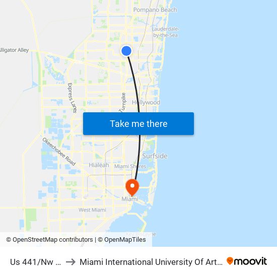 Us 441/Nw 16 S to Miami International University Of Art & Design map