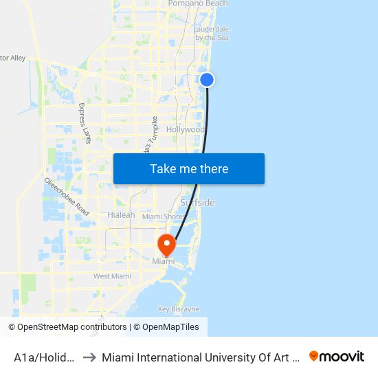 A1a/Holiday D to Miami International University Of Art & Design map