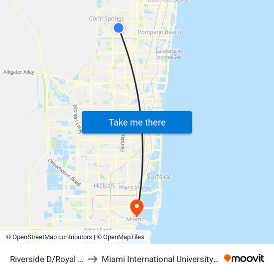 Riverside D/Royal Palm B (S) to Miami International University Of Art & Design map