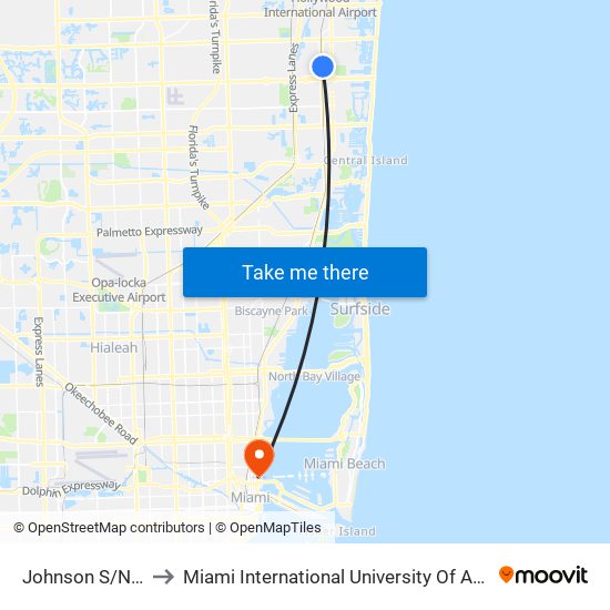 Johnson S/N 21 A to Miami International University Of Art & Design map