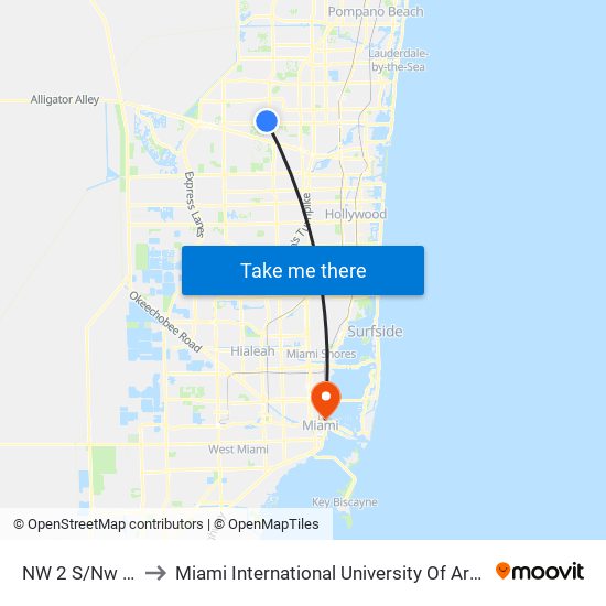 NW 2 S/NW 84 A to Miami International University Of Art & Design map