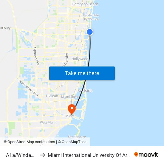 A1a/Windamar S to Miami International University Of Art & Design map