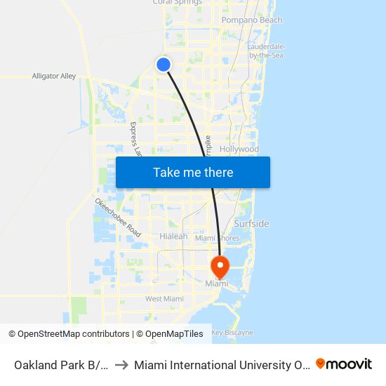 OAKLAND PARK B/HIATUS R to Miami International University Of Art & Design map