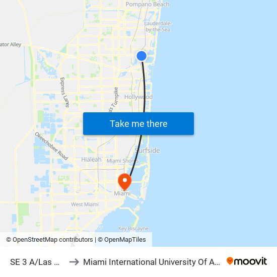 SE 3 A/Las Olas B to Miami International University Of Art & Design map