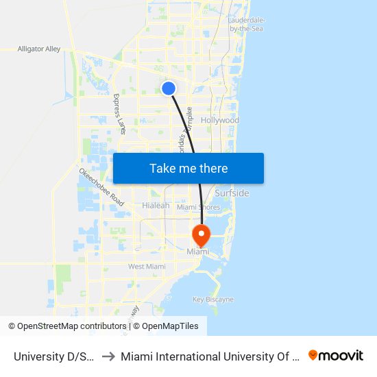 University D/Sw 35 S to Miami International University Of Art & Design map