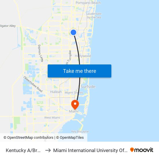 Kentucky A/Broward B to Miami International University Of Art & Design map