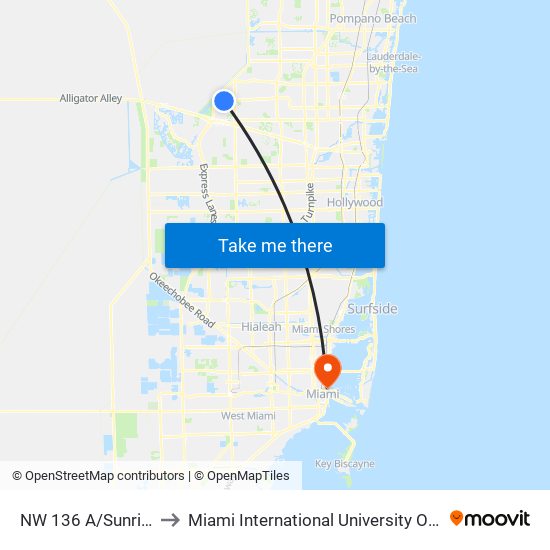 NW 136 A/SUNRISE B (S) to Miami International University Of Art & Design map