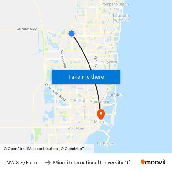 NW 8 S/Flamingo R to Miami International University Of Art & Design map