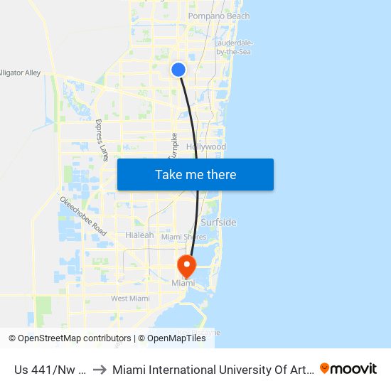 US 441/NW 21 S to Miami International University Of Art & Design map