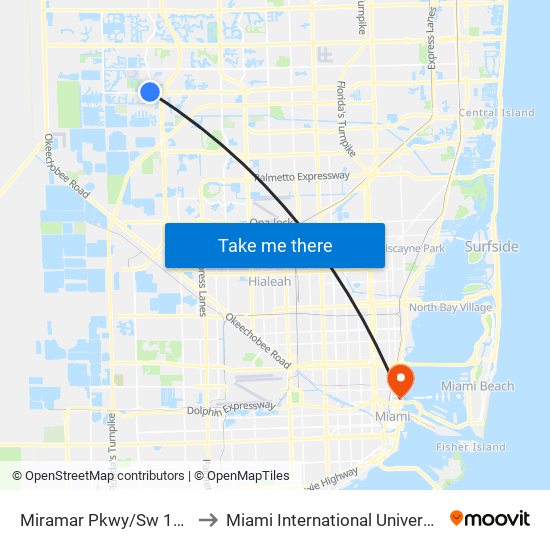 MIRAMAR PKWY/SW 160 A - (DYKES R) to Miami International University Of Art & Design map