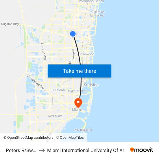 PETERS R/SW 49 A to Miami International University Of Art & Design map