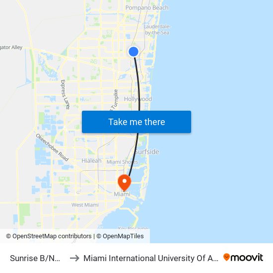 Sunrise B/Nw 15 A to Miami International University Of Art & Design map