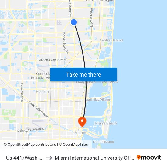 Us 441/Washington S to Miami International University Of Art & Design map