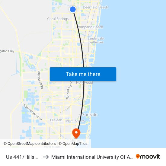 US 441/HILLSBORO B to Miami International University Of Art & Design map