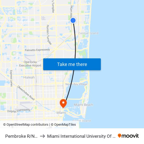 PEMBROKE R/NW 10 A to Miami International University Of Art & Design map