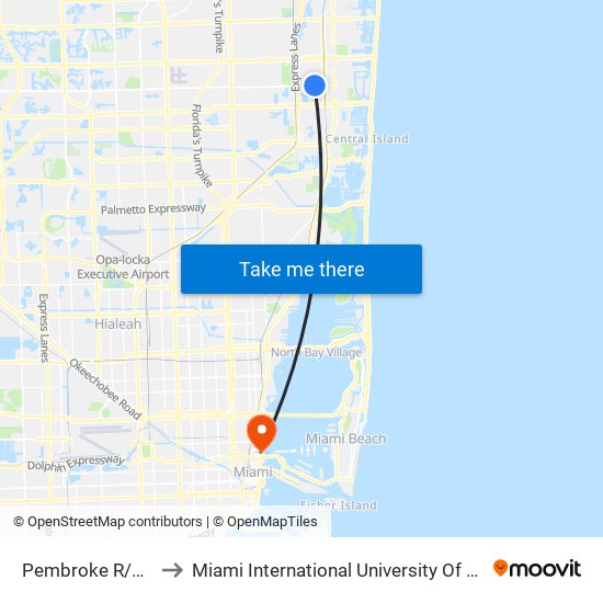 PEMBROKE R/NW 6 A to Miami International University Of Art & Design map