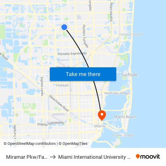 Miramar Pkw/Fairmont R to Miami International University Of Art & Design map