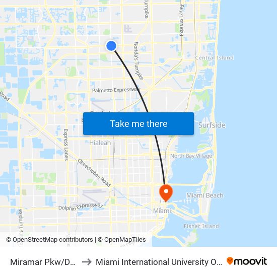 Miramar Pkw/Douglas R to Miami International University Of Art & Design map