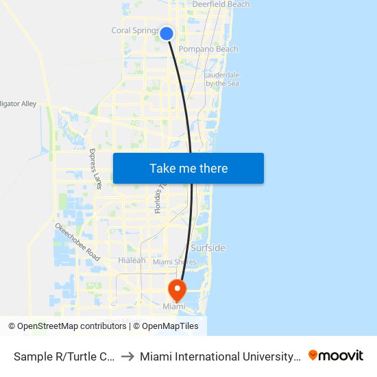 Sample R/Turtle Creek D (W) to Miami International University Of Art & Design map