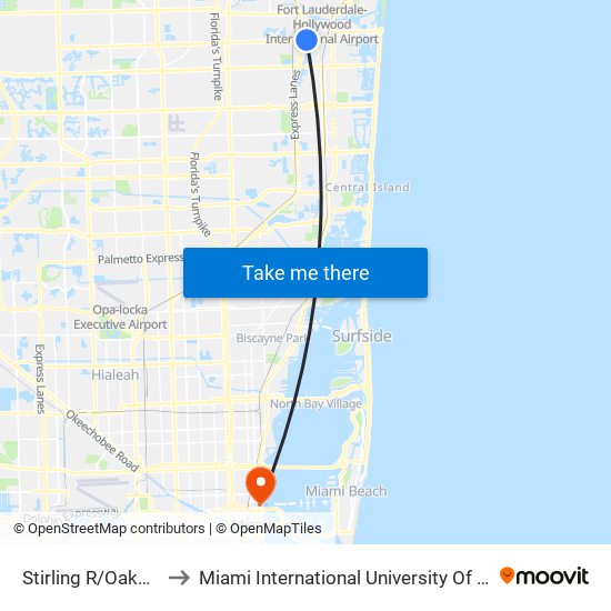 Stirling R/Oakwood B to Miami International University Of Art & Design map