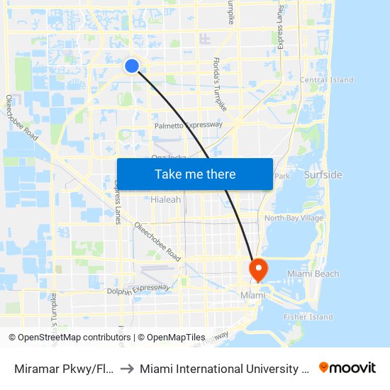 Miramar Pkwy/Flamingo R to Miami International University Of Art & Design map