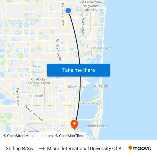 Stirling R/Sw 58 A to Miami International University Of Art & Design map