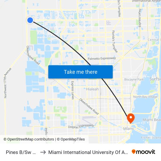 Pines B/Sw 208 A to Miami International University Of Art & Design map