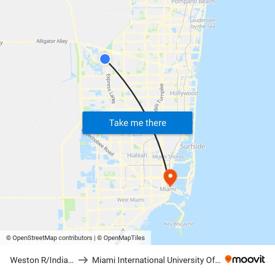 WESTON R/INDIAN TRACE to Miami International University Of Art & Design map