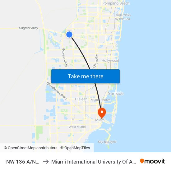 NW 136 A/Nw 3 S to Miami International University Of Art & Design map