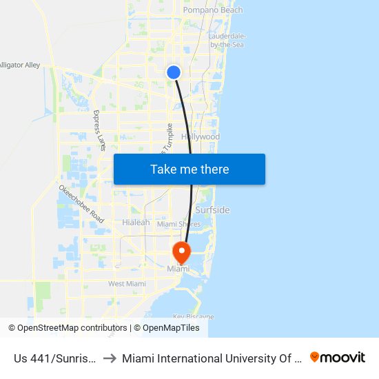 US 441/SUNRISE B (S) to Miami International University Of Art & Design map