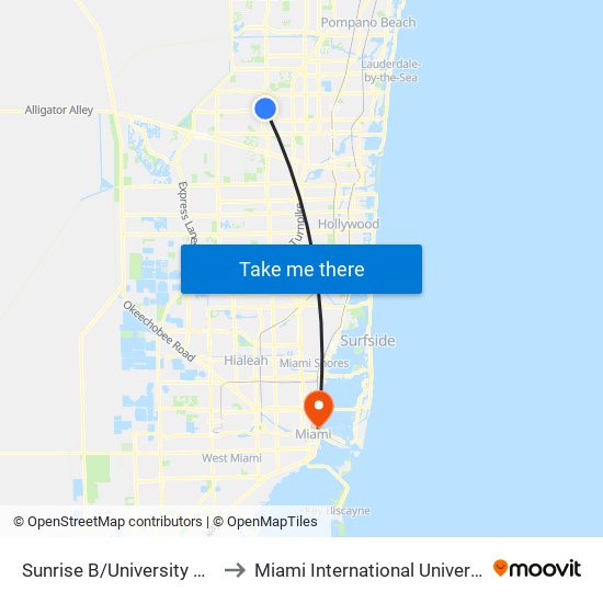 Sunrise B/University D - (Motorola Ent) to Miami International University Of Art & Design map