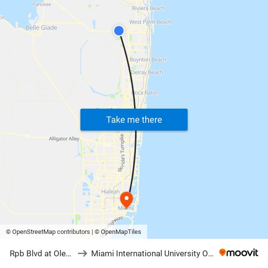 Rpb Blvd at Oleander Dr to Miami International University Of Art & Design map