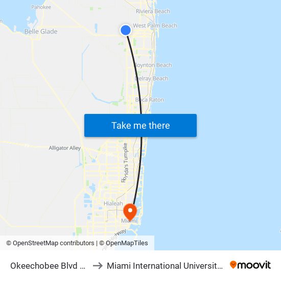 OKEECHOBEE BLVD at  WILDCWAY to Miami International University Of Art & Design map