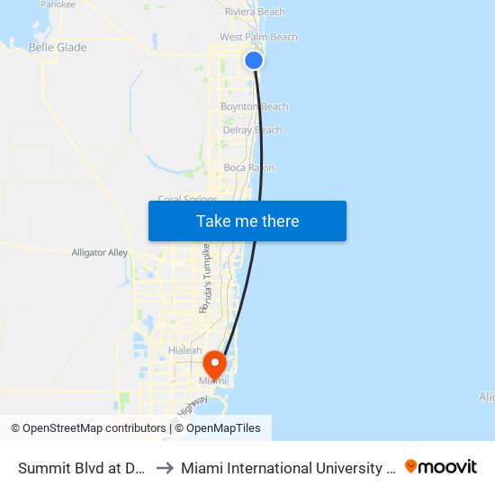 Summit Blvd at  Dreher Trl N to Miami International University Of Art & Design map