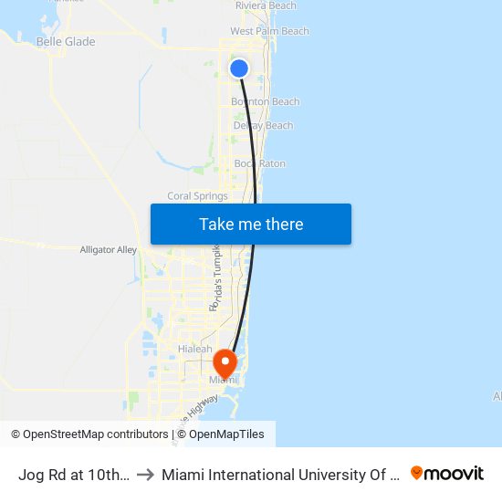 Jog Rd at 10th Ave N to Miami International University Of Art & Design map
