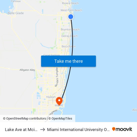 Lake Ave at Mcintosh St to Miami International University Of Art & Design map
