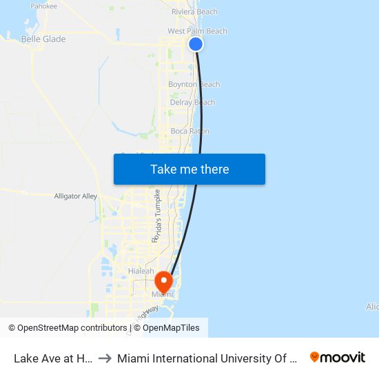 Lake Ave at High St to Miami International University Of Art & Design map