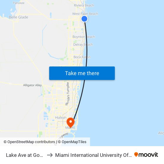 Lake Ave at Gotham Ct to Miami International University Of Art & Design map