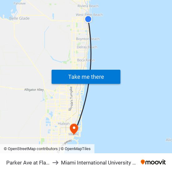 Parker Ave at Flamingo Dr to Miami International University Of Art & Design map