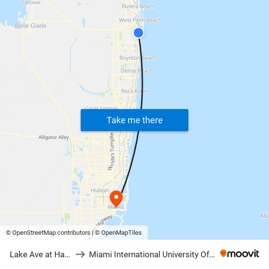 Lake Ave at Hansen St to Miami International University Of Art & Design map